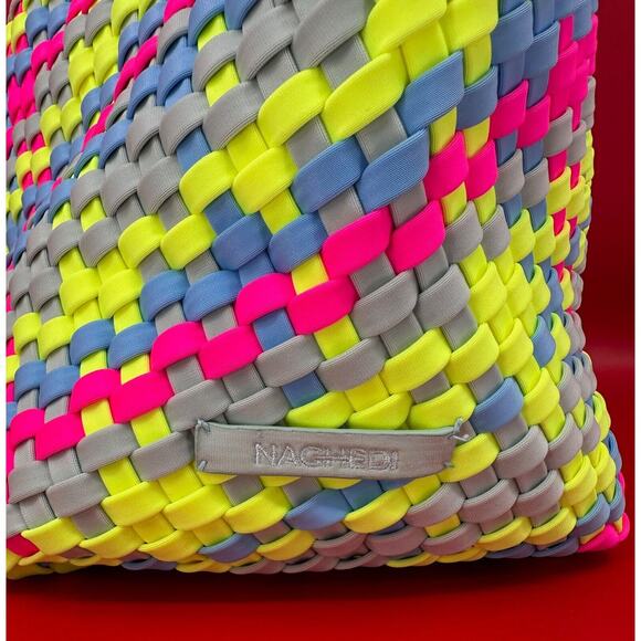 Naghedi St Barths Bright Multi-Colors Woven Medium Tote Bag Purse In Ibiza - Picture 5 of 14